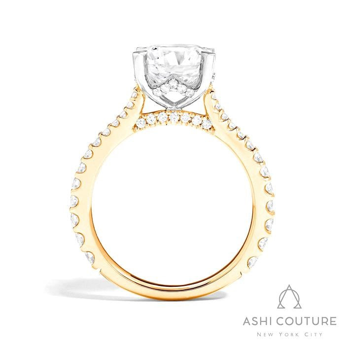 Bridal Classic Diamond Pave Round Semi-Mount Engagement Ring in Yellow and White Gold
