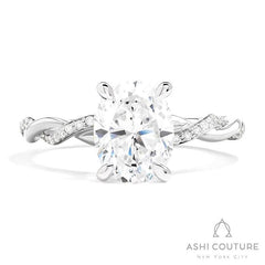 Bridal Alternate Diamond Twisted Oval Semi-Mount Engagement Ring in White Gold