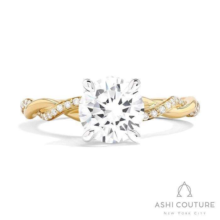 Bridal Alternate Diamond Twisted Round Semi-Mount Engagement Ring in Yellow and White Gold