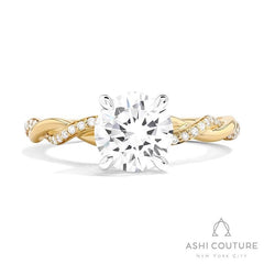 Bridal Alternate Diamond Twisted Round Semi-Mount Engagement Ring in Yellow and White Gold