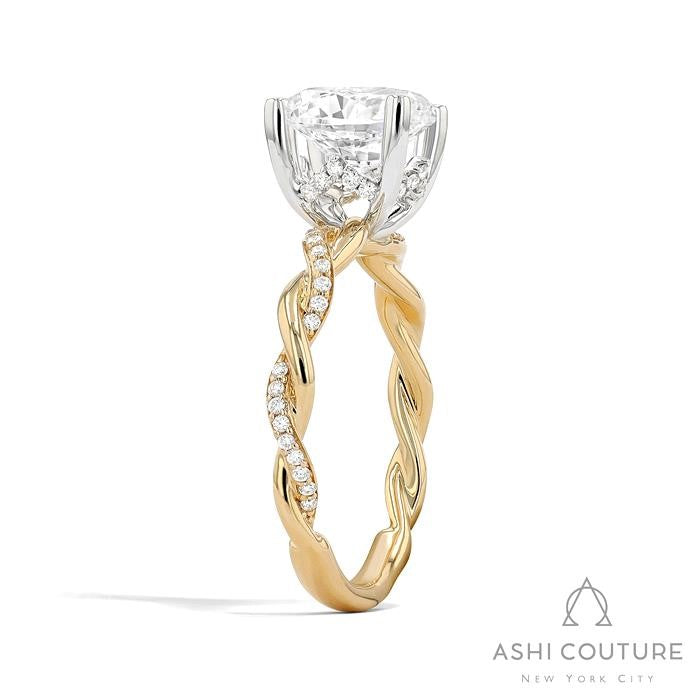 Bridal Alternate Diamond Twisted Round Semi-Mount Engagement Ring in Yellow and White Gold