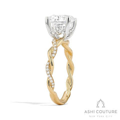 Bridal Alternate Diamond Twisted Round Semi-Mount Engagement Ring in Yellow and White Gold