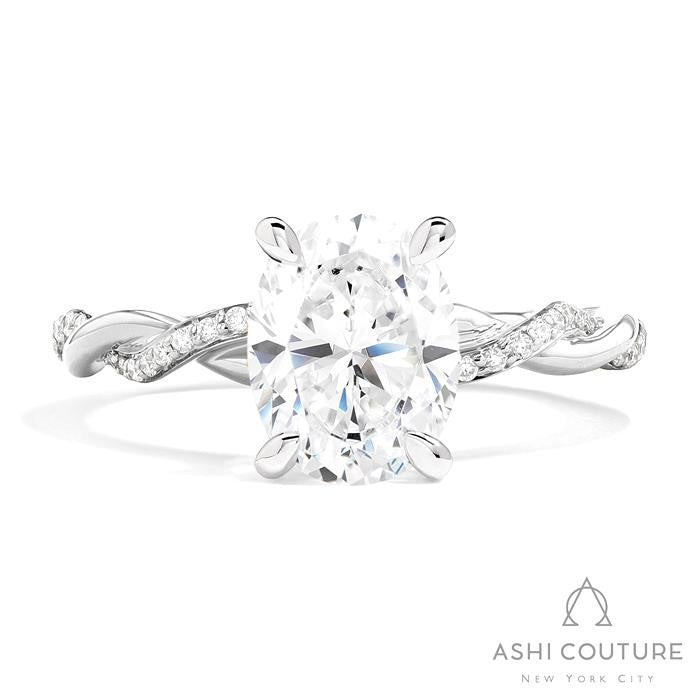 Bridal Alternate Diamond Twisted Oval Semi-Mount Engagement Ring in White Gold
