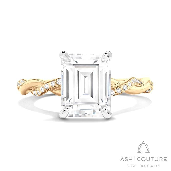 Bridal Alternate Diamond Twisted Emerald Semi-Mount Engagement Ring in Yellow and White Gold