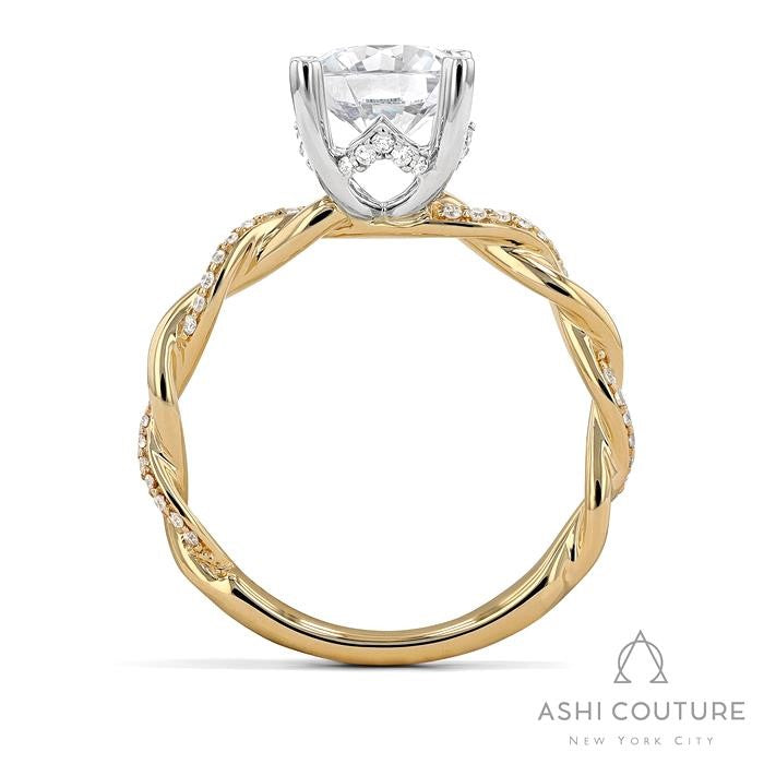 Bridal Alternate Diamond Twisted Round Semi-Mount Engagement Ring in Yellow and White Gold