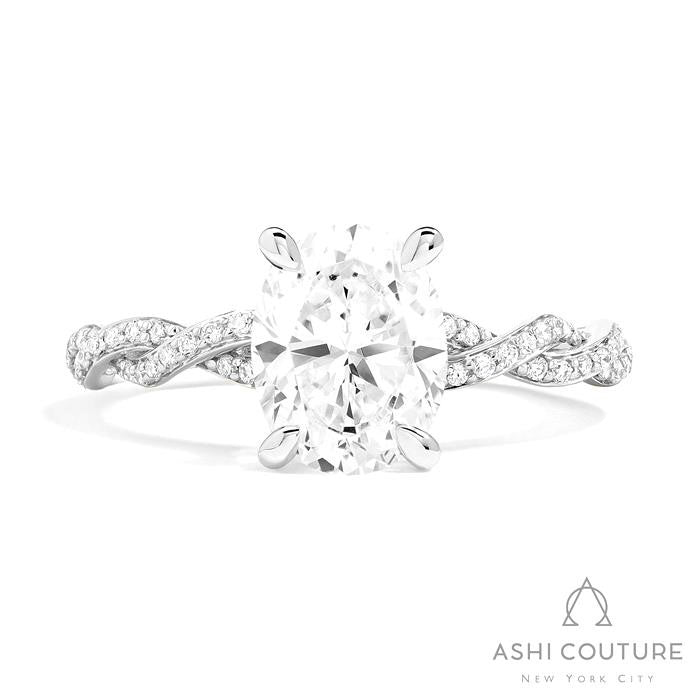 Bridal Diamond Twisted Oval Semi-Mount Engagement Ring in White Gold