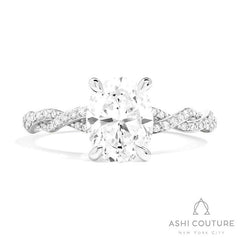 Bridal Diamond Twisted Oval Semi-Mount Engagement Ring in White Gold