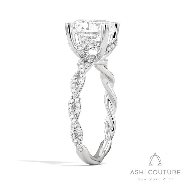 Bridal Diamond Twisted Round Semi-Mount Engagement Ring in White Gold