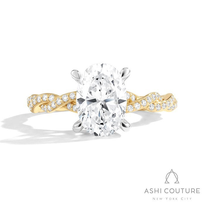 Bridal Diamond Twisted Oval Semi-Mount Engagement Ring in Yellow and White Gold