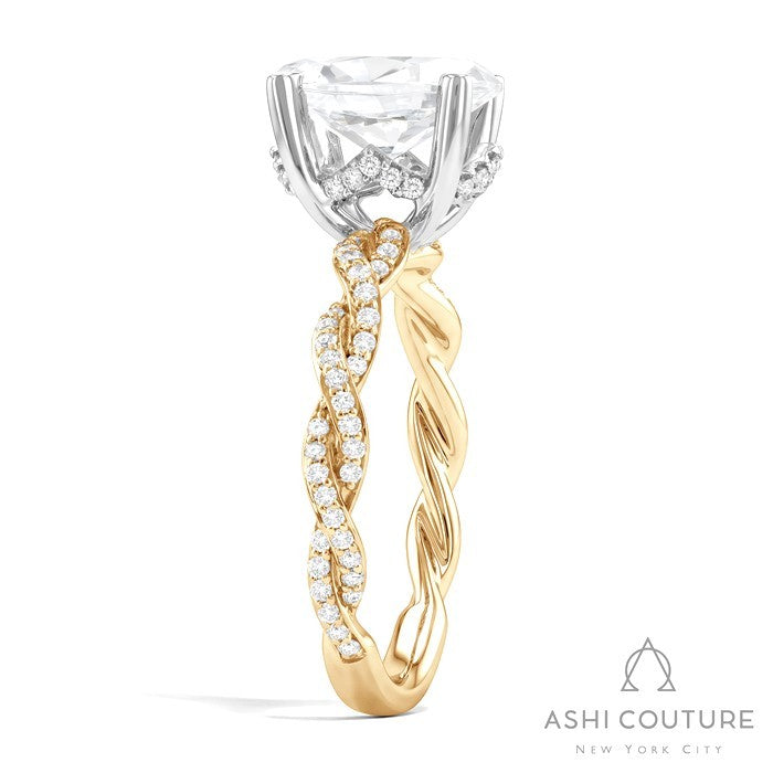 Bridal Diamond Twisted Oval Semi-Mount Engagement Ring in Yellow and White Gold
