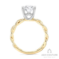Bridal Diamond Twisted Oval Semi-Mount Engagement Ring in Yellow and White Gold
