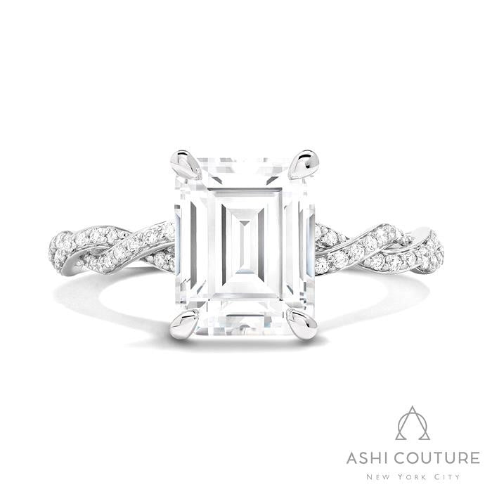 Bridal Diamond Twisted Emerald Semi-Mount Engagement Ring in White Gold