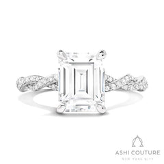 Bridal Diamond Twisted Emerald Semi-Mount Engagement Ring in White Gold