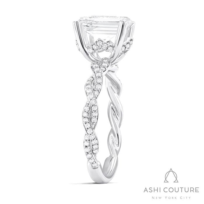 Bridal Diamond Twisted Emerald Semi-Mount Engagement Ring in White Gold