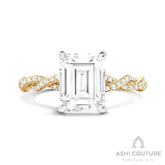 Bridal Diamond Twisted Emerald Semi-Mount Engagement Ring in Yellow and White Gold