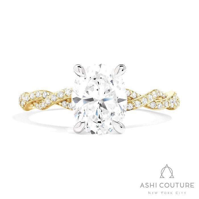 Bridal Diamond Twisted Oval Semi-Mount Engagement Ring in Yellow and White Gold