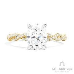 Bridal Diamond Twisted Oval Semi-Mount Engagement Ring in Yellow and White Gold