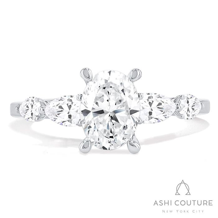 Bridal Oval 5-Stone Semi-Mount Engagement Ring With Pear Side Diamonds in White Gold
