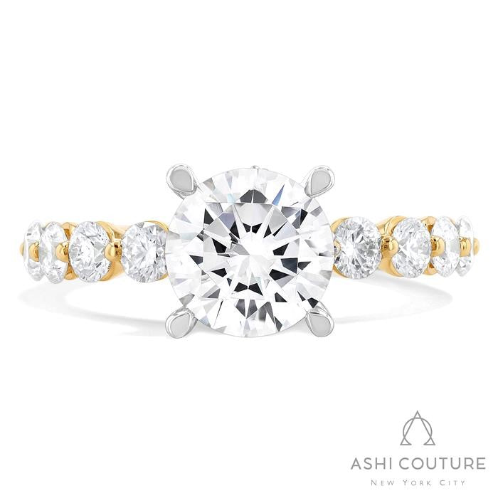 Bridal Round Shape Semi-Mount Engagement Ring in Yellow and White Gold