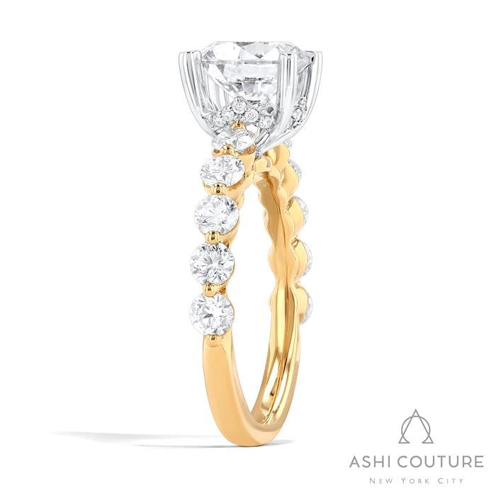 Bridal Round Shape Semi-Mount Engagement Ring in Yellow and White Gold