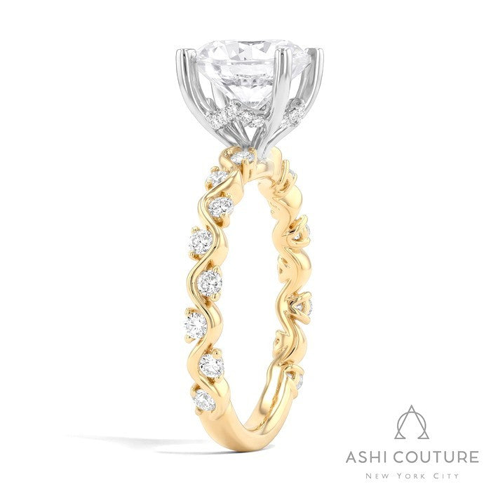 Bridal Round Semi-Mount Engagement Ring in Yellow and White Gold