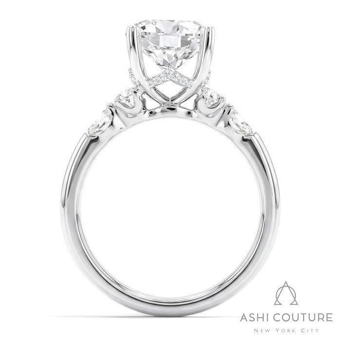 Bridal 5 Stone Round Semi-Mount Engagement Ring in White Gold