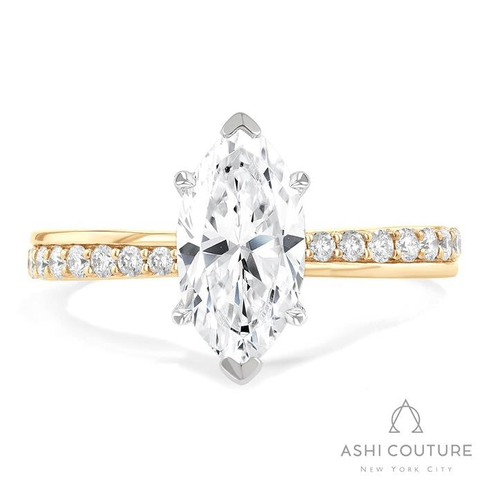 Bridal Marquise Semi-Mount Engagement Ring in Yellow and White Gold