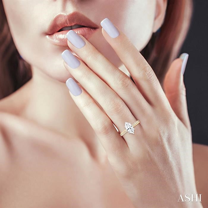 Bridal Marquise Semi-Mount Engagement Ring in Yellow and White Gold