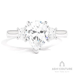 Bridal Pear 3-Stone Semi-Mount Engagement Ring With Trap Side Diamonds in White Gold