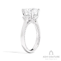Bridal Pear 3-Stone Semi-Mount Engagement Ring With Trap Side Diamonds in White Gold