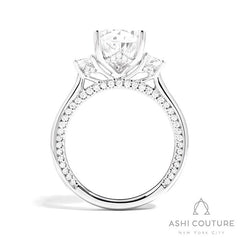 Bridal Pear 3-Stone Semi-Mount Engagement Ring With Trap Side Diamonds in White Gold