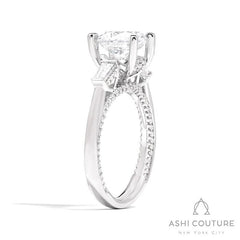Bridal 3-Stone Round Semi-Mount Engagement Ring With Tapered Baguette Side Diamonds in White Gold