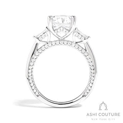 Bridal 3-Stone Round Semi-Mount Engagement Ring With Tapered Baguette Side Diamonds in White Gold