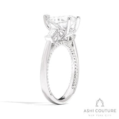 Bridal 3-Stone Pear Semi-Mount Engagement Ring With Tapered Baguette Side Diamonds in White Gold